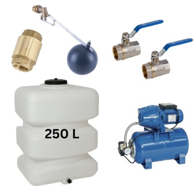 Kit "Drinkwater 250L" met watertank Mavil (wit, rechthoekig) en hydrofoorpomp Speroni - Drinkwatertanks
