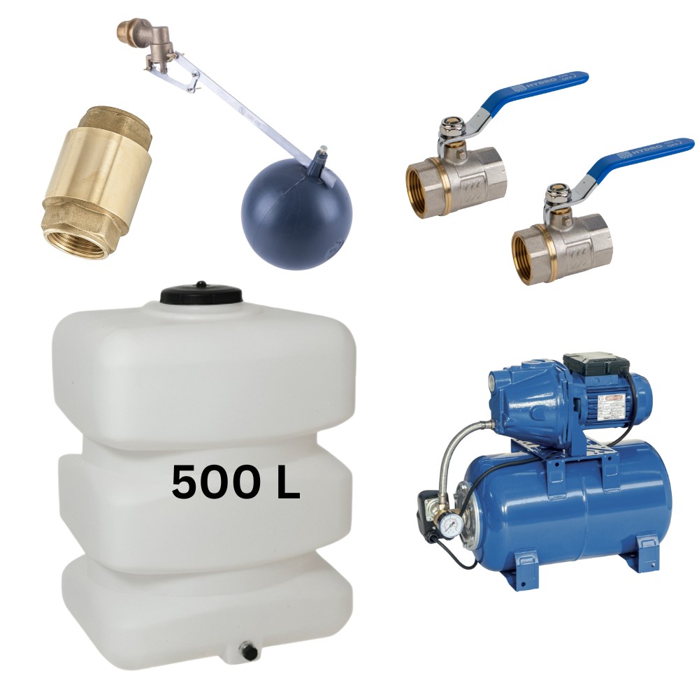 Kit "Drinkwater 500L" met watertank van Mavil (wit, rechthoekig) en hydrofoorpomp Speroni | Drinkwatertanks |  |