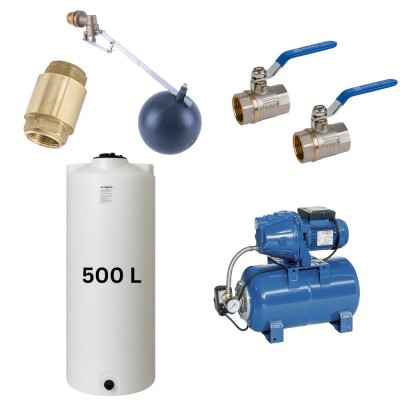 Kit "Drinkwater 500L" met watertank van Mavil (wit, cilindervormig) en hydrofoorpomp Speroni - Drinkwatertanks