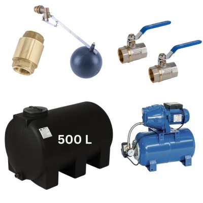 Kit "Drinkwater 500L" met Mavil watertank (zwart, horizontaal) en hydrofoorpomp Speroni - Drinkwatertanks