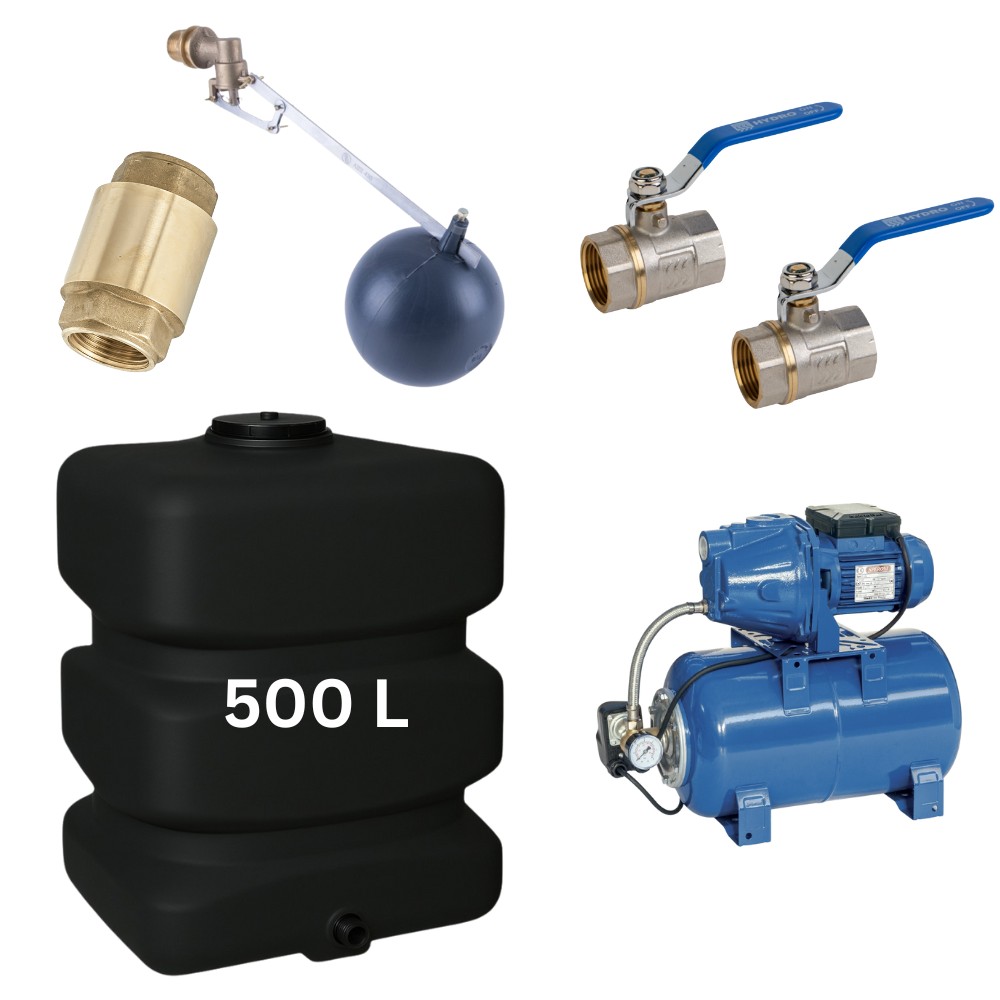 Kit "Drinkwater 500L" met watertank Mavil (zwart, rechthoekig) en hydrofoorpomp Speroni | Drinkwatertanks |  |