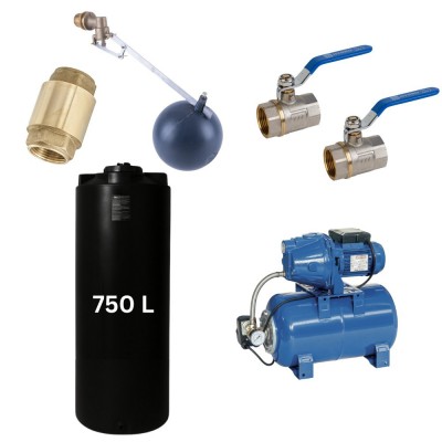 Kit "Drinkwater 750L" met Mavil watertank (zwart, cilindrisch) en hydrofoorpomp Speroni - Drinkwatertanks