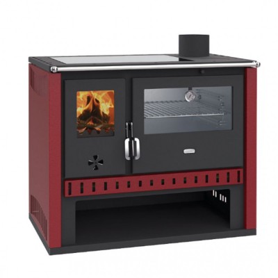 Hout fornuis Prity GT Rood, met roestvrijstalen oven en glaskeramische hop, 15 kW - Productenvergelijking