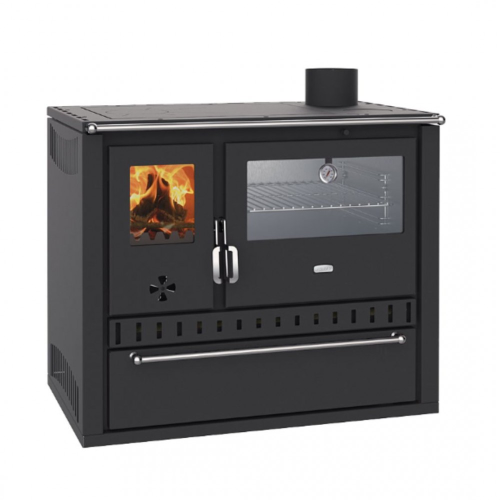 CV Hout fornuis Prity GT W10 Zwart, met roestvrijstalen oven, stalen kookplaat en lade, 13,3 kW | Hout fornuis met CV | Hout |