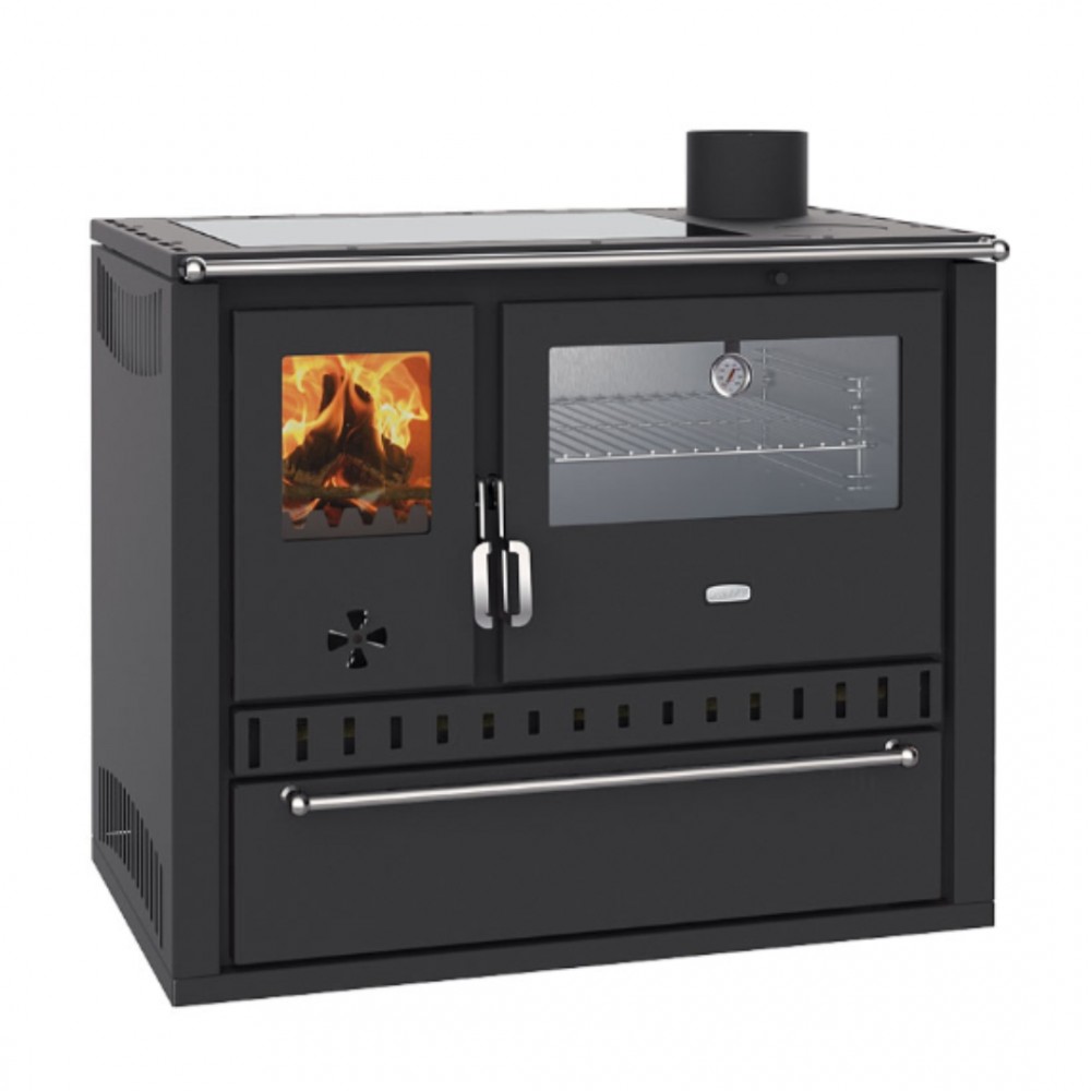 CV Hout fornuis Prity GT W10 Zwart, met roestvrijstalen oven, keramische kookplaat en lade, 13,3 kW | Hout fornuis met CV | Hout |