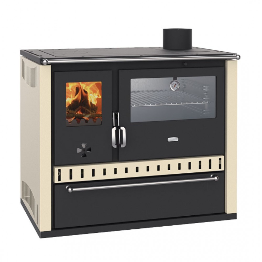 CV Hout fornuis Prity GT W10 Ivoor, met roestvrijstalen oven, stalen hop en lade, 13,3 kW | Hout fornuis met CV | Hout |