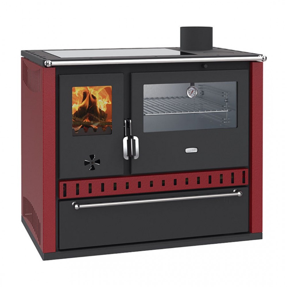 CV Hout fornuis Prity GT W10 Rood, met roestvrijstalen oven, keramische kookplaat en lade, 13,3 kW | Hout fornuis met CV | Hout |