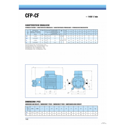 Enkelfasige tandwielpomp voor olie SAER CFP, 3/4", vermogen 0,37 kW, debiet 0,6 m³/u, opvoerhoogte 97 m - Centrale Verwarming
