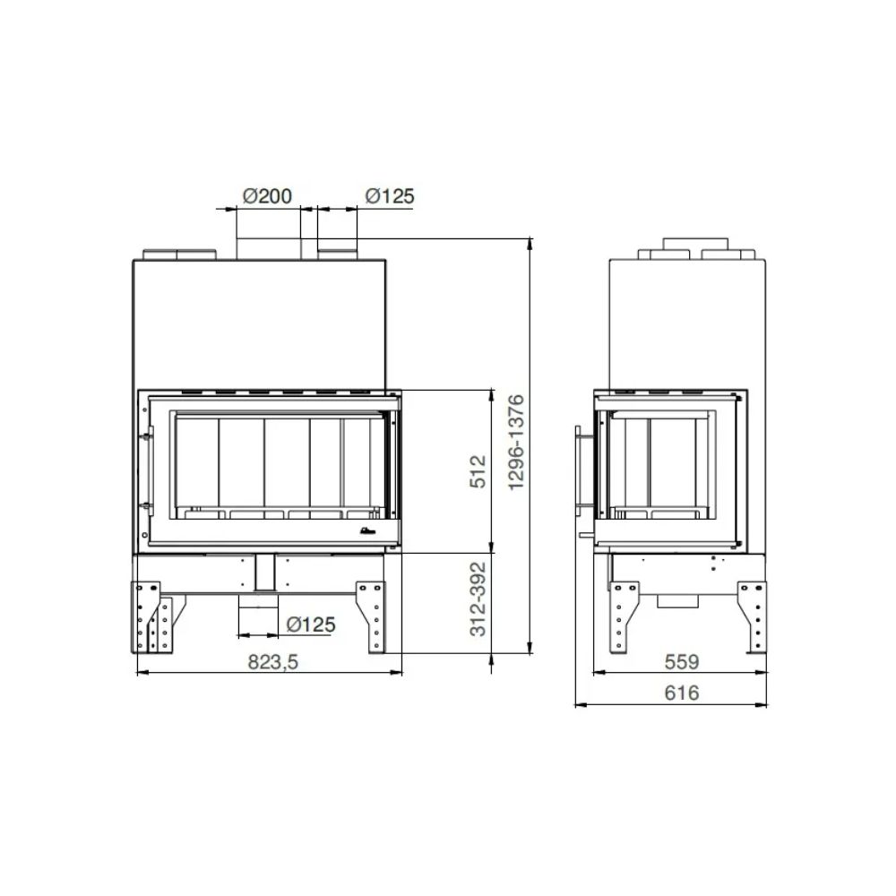 Inbouw haard UNIFLAM 760 EVO PBS met luchtkanalen en luchttoevoer, gebogen glas, rechterzijde, 10 kW | Moderne haarden | Haarden |