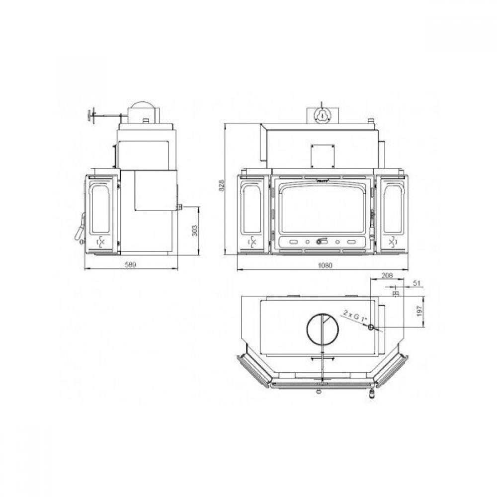 CV inbouwhaard gietijzeren Prity TC W28, 33.3kw | CV inbouwhaarden | Haarden |