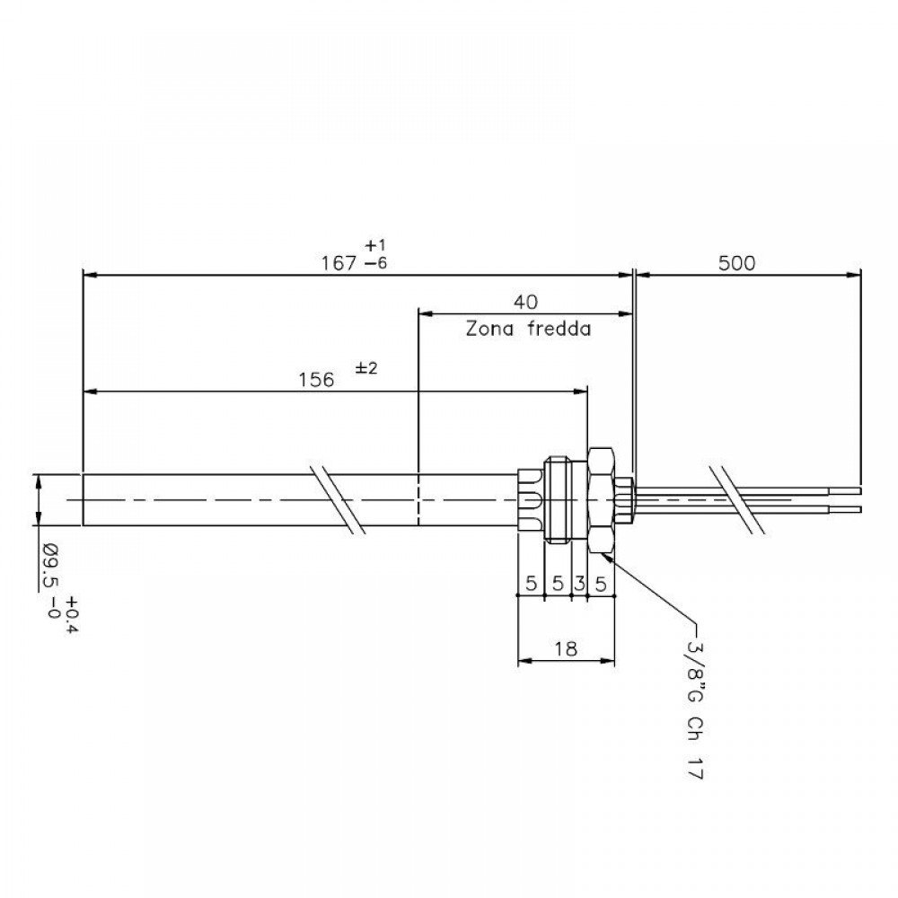 Gloeibougie pelletkachel Ecoteck, Ravelli en anderen, totale lengte 167mm, 250W | Gloeibougie voor pelletkachel | Pelletkachel onderdelen |