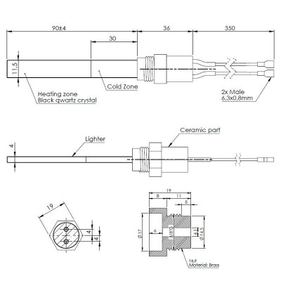 Gloeibougie pelletkachel met zwart kwartskristal Karmek One, La Nordica en anderen, totale lengte 126mm, 300W - Productenvergelijking