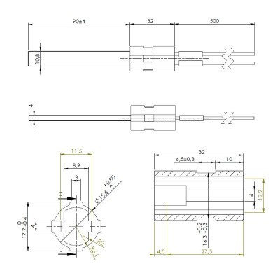 Laagspanning gloeibougie pelletkachel Eco Spar, BURNiT, MCZ, Edilkamin, Lopi en anderen, totale lengte 122mm, 120W tot 24V - Gloeibougie voor pelletkachel