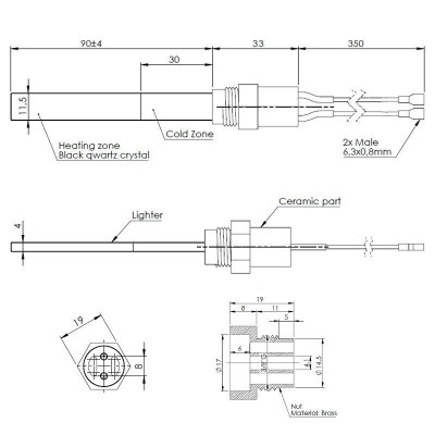 Gloeibougie pelletkachel met zwart kwartskristal voor Ferroli, Eco Spar, BURNiT en anderen, totale lengte 123mm, 300W - Productenvergelijking