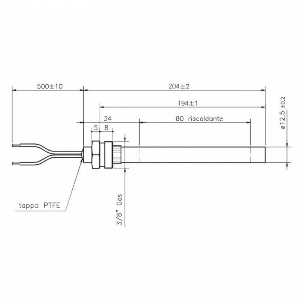 Gloeibougie pelletkachel Pasqualicchio, Clam, totale lengte 204mm, 420W | Gloeibougie voor pelletkachel | Pelletkachel onderdelen |