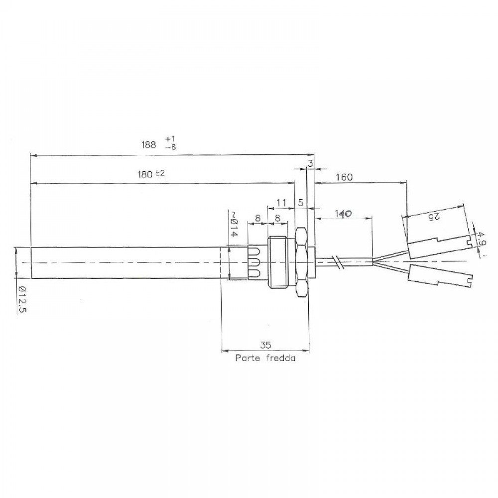 Gloeibougie pelletkachel Palazzetti en anderen, totale lengte 188mm, 350W | Gloeibougie voor pelletkachel | Pelletkachel onderdelen |