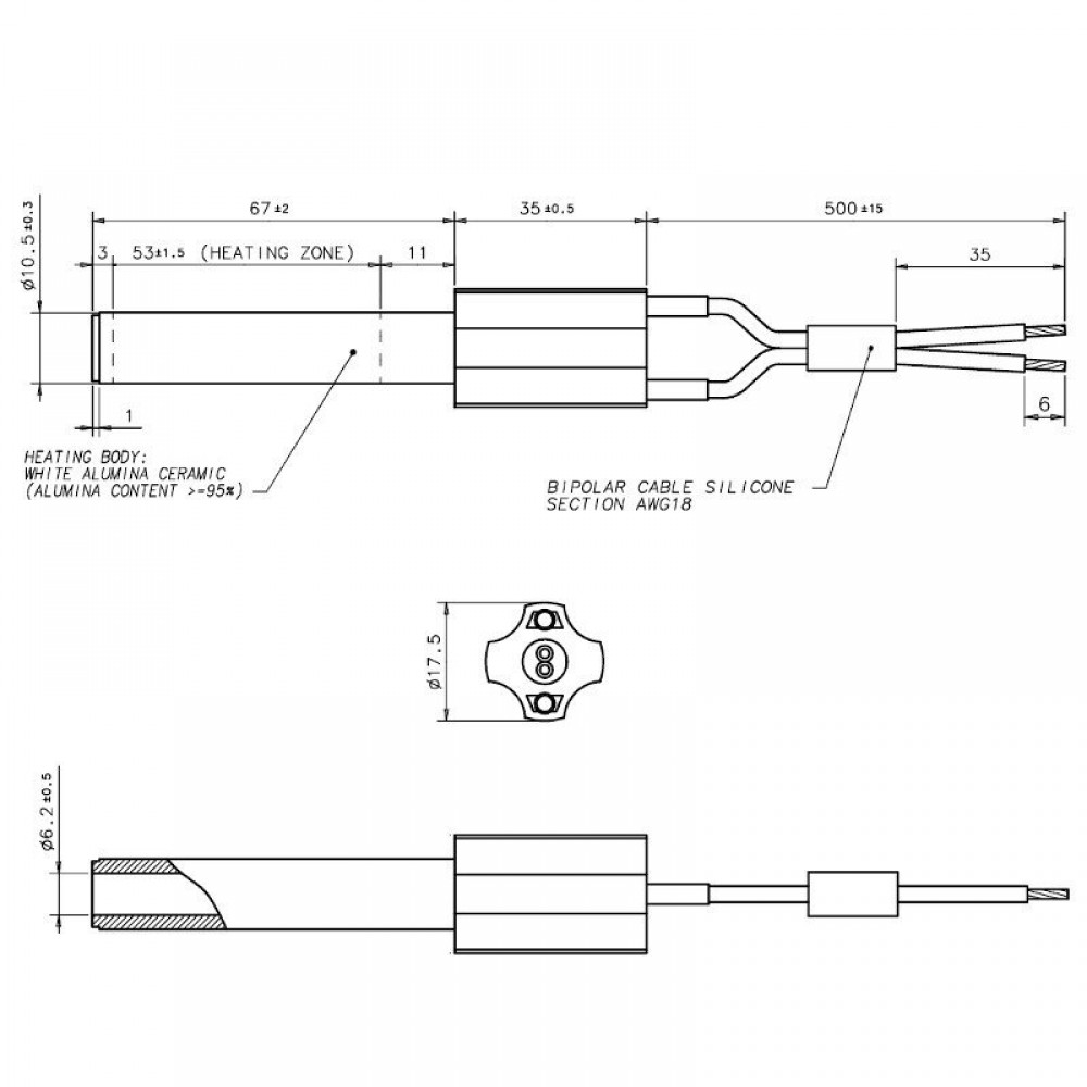Keramische gloeibougie pelletkachel Eco Spar, BURNiT, Ashley, Adler, AMG, Piazzetta en anderen, totale lengte 102mm, 250W - x3 | Gloeibougie voor pelletkachel | Pelletkachel onderdelen |