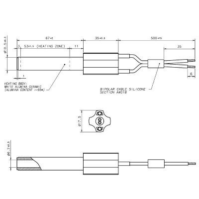 Keramische gloeibougie pelletkachel Eco Spar, BURNiT, Ashley, Adler, AMG, Piazzetta en anderen, totale lengte 102mm, 250W - x2 - Gloeibougie voor pelletkachel