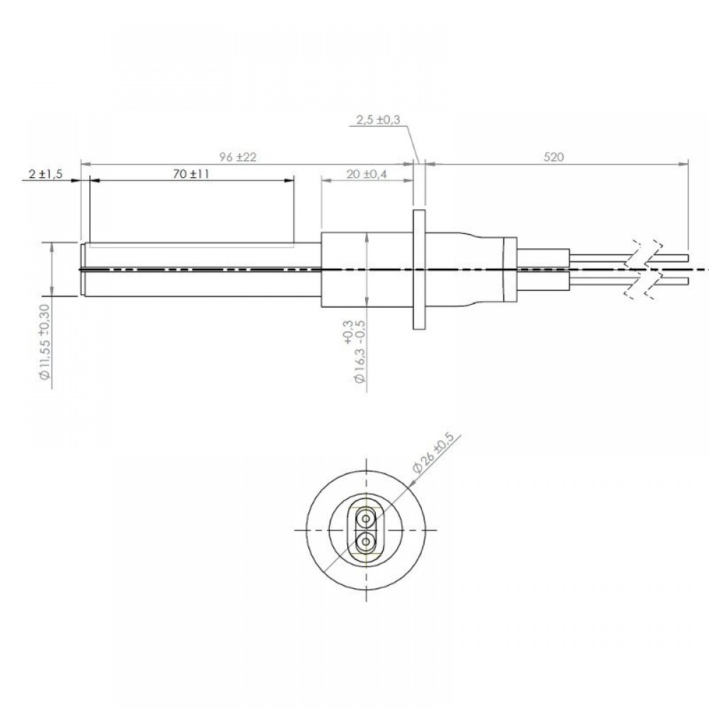 Keramische gloeibougie pelletkachel ETA, Grant Spira, ComfortBilt en anderen, totale lengte 107mm, 260W | Gloeibougie voor pelletkachel | Pelletkachel onderdelen |