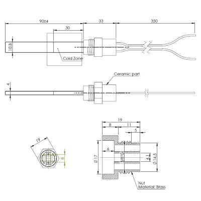 Laagspanning gloeibougie pelletkachel Eco Spar, BURNiT, ComfortBilt en anderen, totale lengte 123mm, 120W tot 24V - Gloeibougie voor pelletkachel