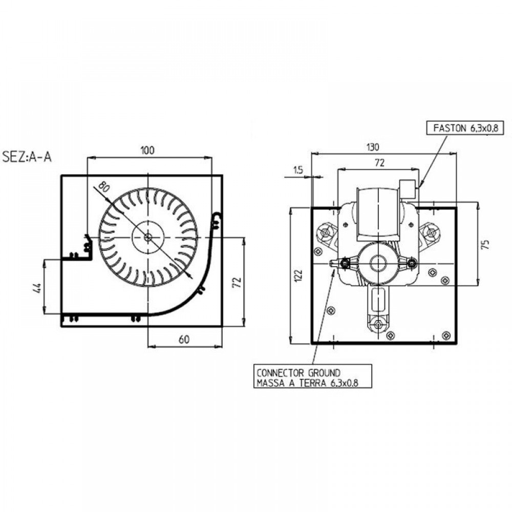 Tangentiële ventilator Prisma, met Ø80 mm, debiet 250 m³/h | Ventilatoren en blazers voor pelletkachel | Pelletkachel onderdelen |