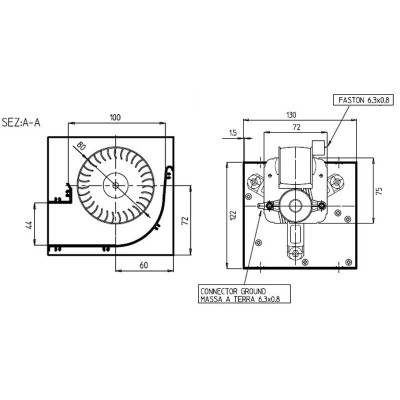 Tangentiële ventilator Prisma, met Ø80 mm, debiet 250 m³/h - Fergas