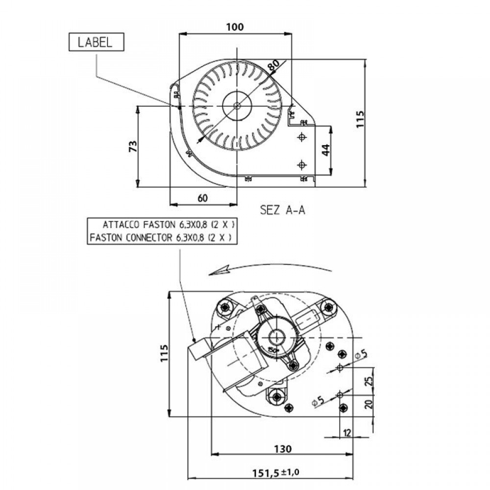 Tangentiële ventilator met Ø80 mm, debiet 175/195 m³/h | Ventilatoren en blazers | Pelletkachel onderdelen |