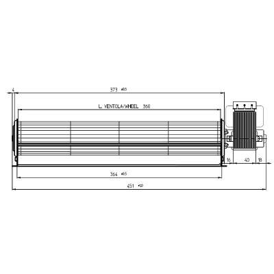 Tangentiële ventilator Fergas voor pelletkachels Superior en anderen, met Ø60 mm, Debiet 290 m³/h - Fergas
