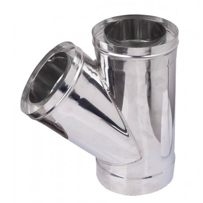 Dubbelwandige T-stuk kachelpijp 135° met kap, Isolatie, RVS AISI 304, Ф80-130 - Ф300-350 - Productenvergelijking