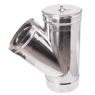 Dubbelwandige T-stuk kachelpijp 135° met kap, Isolatie, RVS AISI 304, Ф80-130 - Ф300-350 - Productenvergelijking