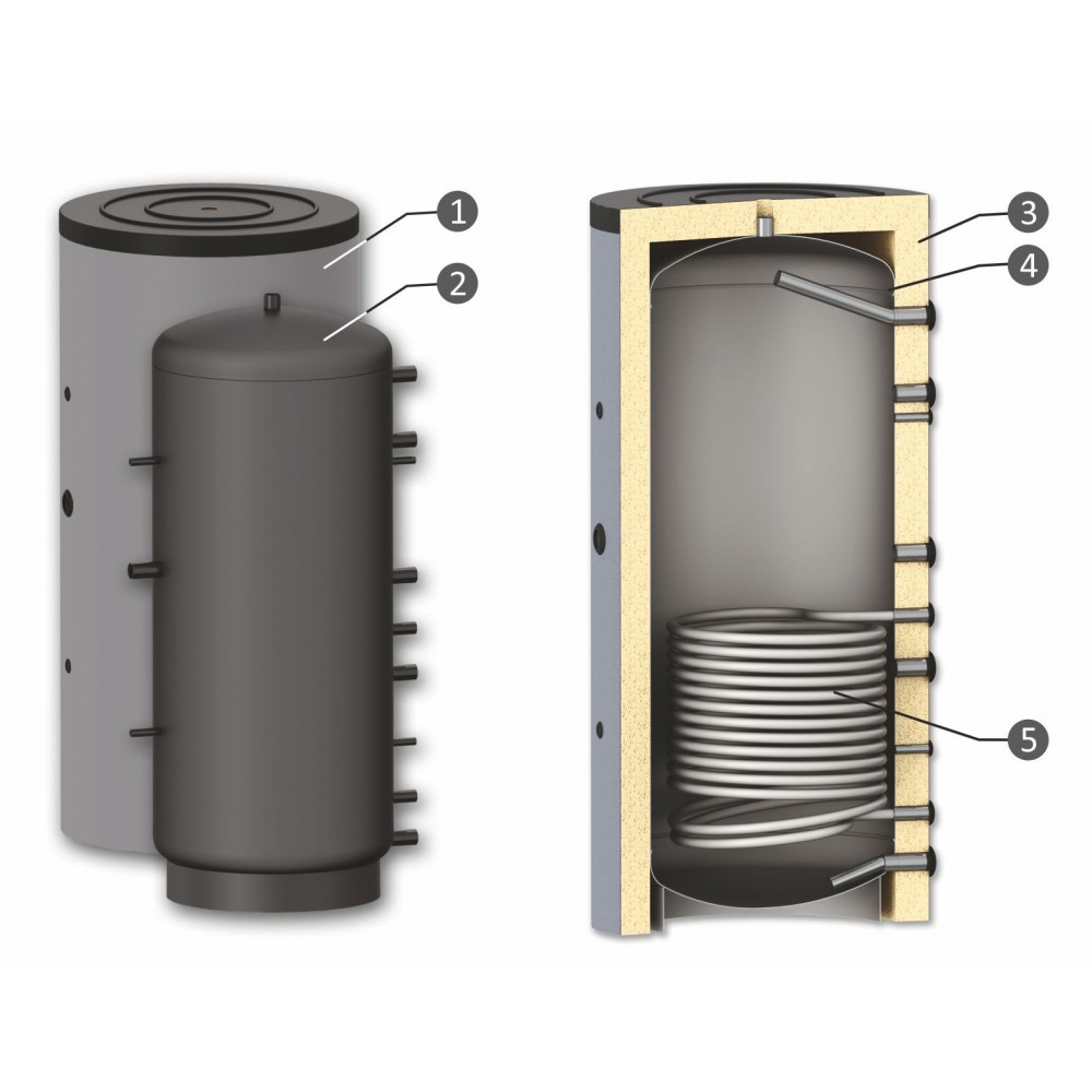 Buffervat Sunsystem, Model PR 1000, Capaciteit 1000L, Eén warmtewisselaar spoel, Industriële Tank | Buffers Buffervat Sunsystem, Model PR 1000, Capaciteit 1000L, Eén warmtewisselaar spoel, Industriële Tank | Buffers | |