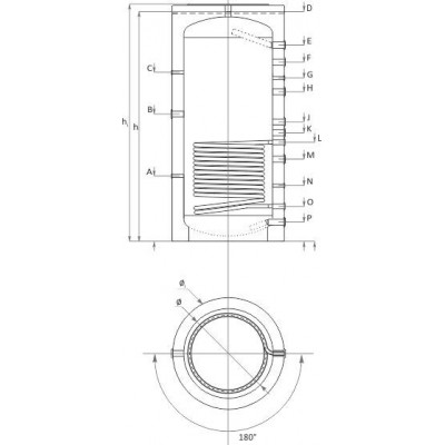 Buffer Tank Sunsystem, Model PR 1500, Capacity 1500L, One heat exchange coil, Industrial Vessel - Buffervaten