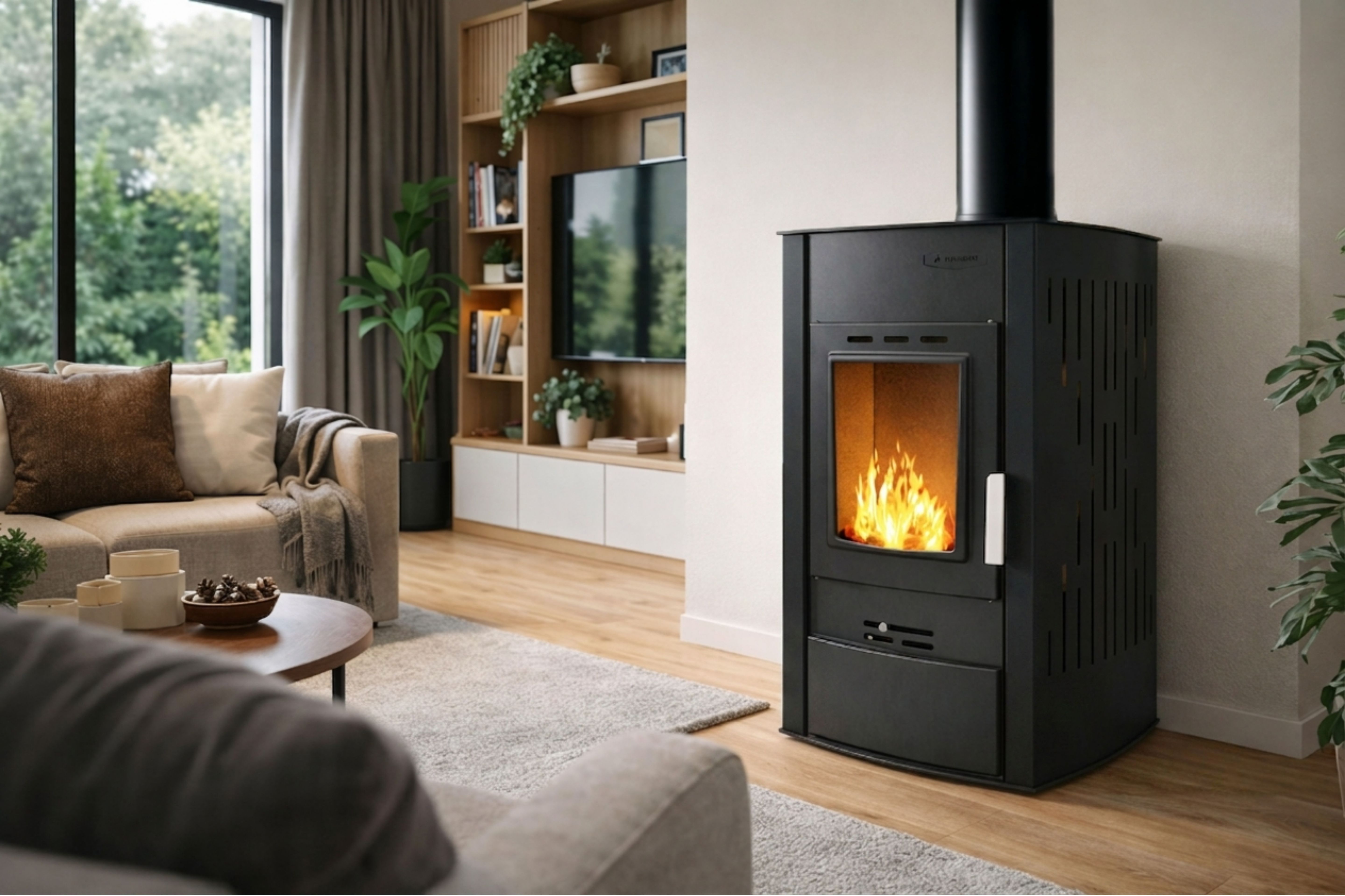 Houtgestookte open haard met watermantel