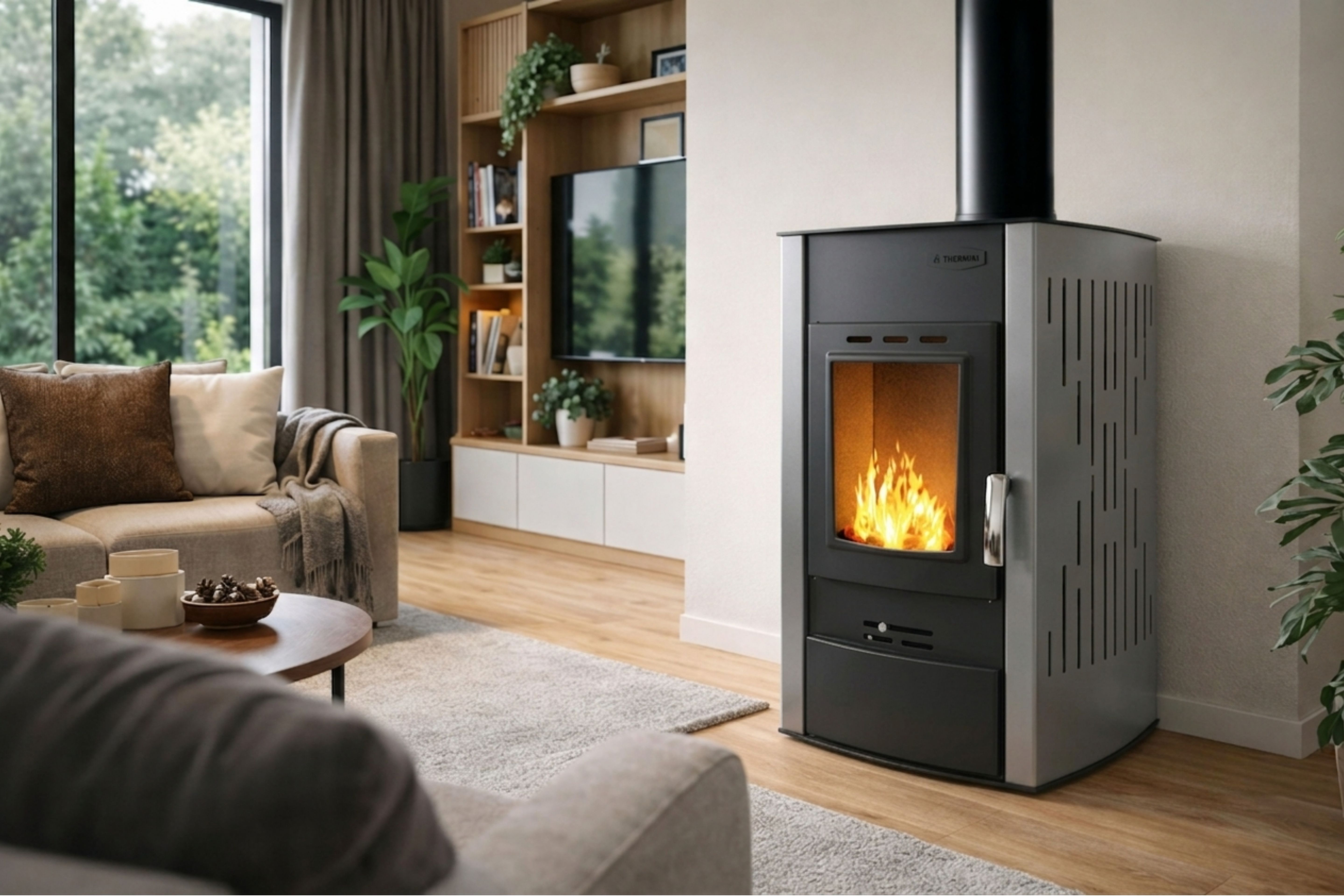 Houtgestookte open haard met watermantel